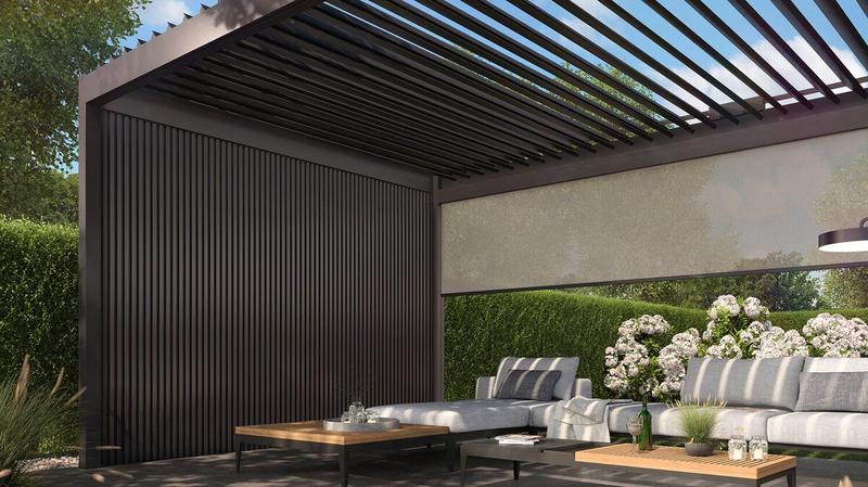 Terrassenüberdachung aus Aluminium mit Lounge